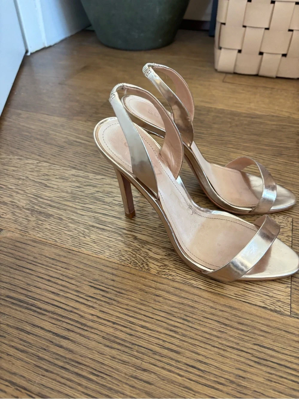 SCHUTZ Metallic Gold Open-Toe Slingback Heels
